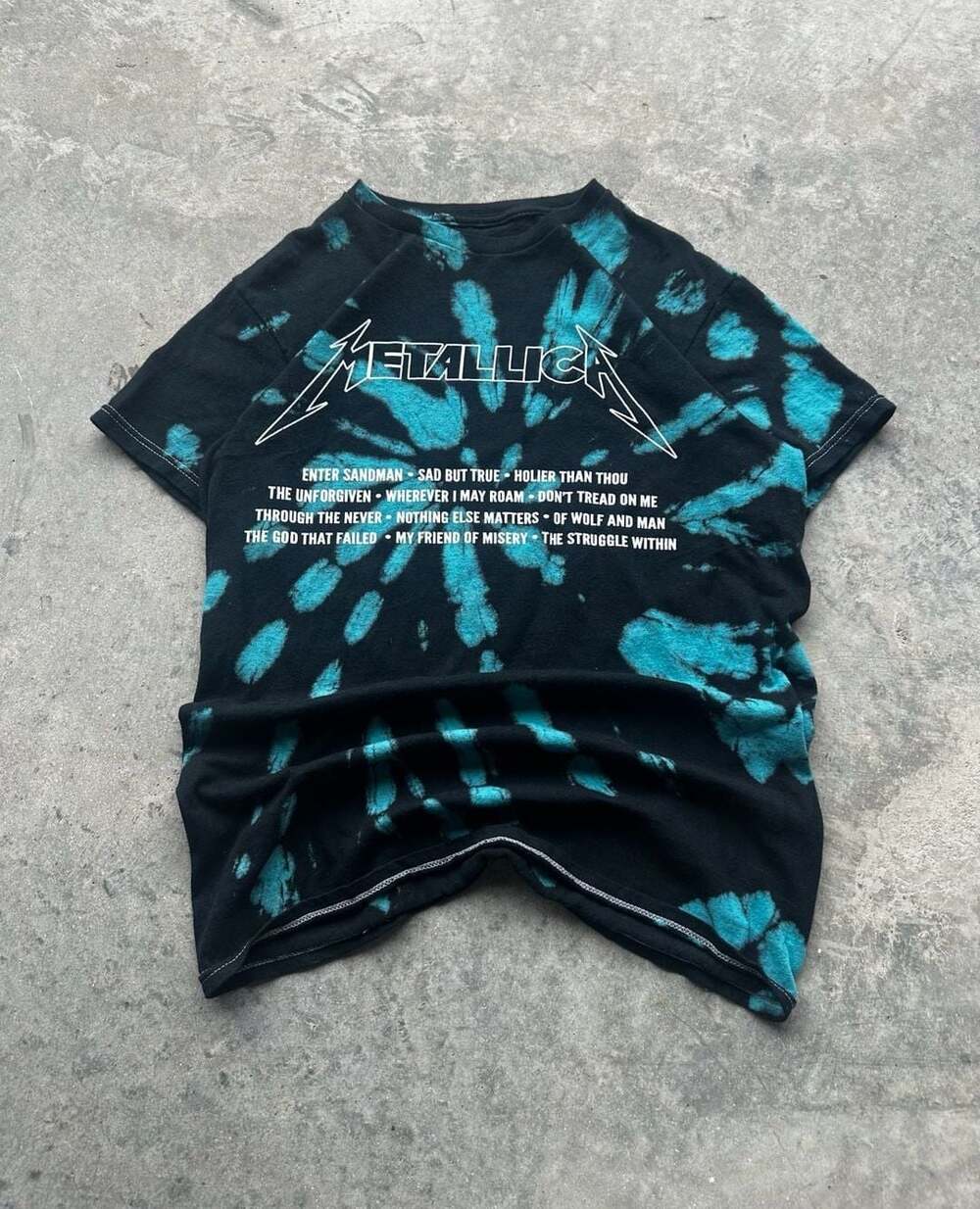 Metallica Self-Titled Album Tracklist Black Blue Tie-Dye T-Shirt Size XS